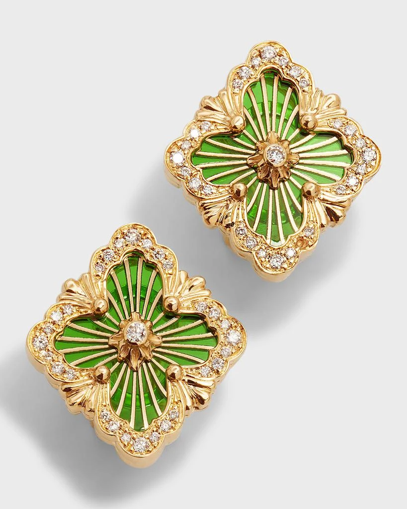 Buccellati Opera Tulle 18K Green Enamel Diamond Earrings 1