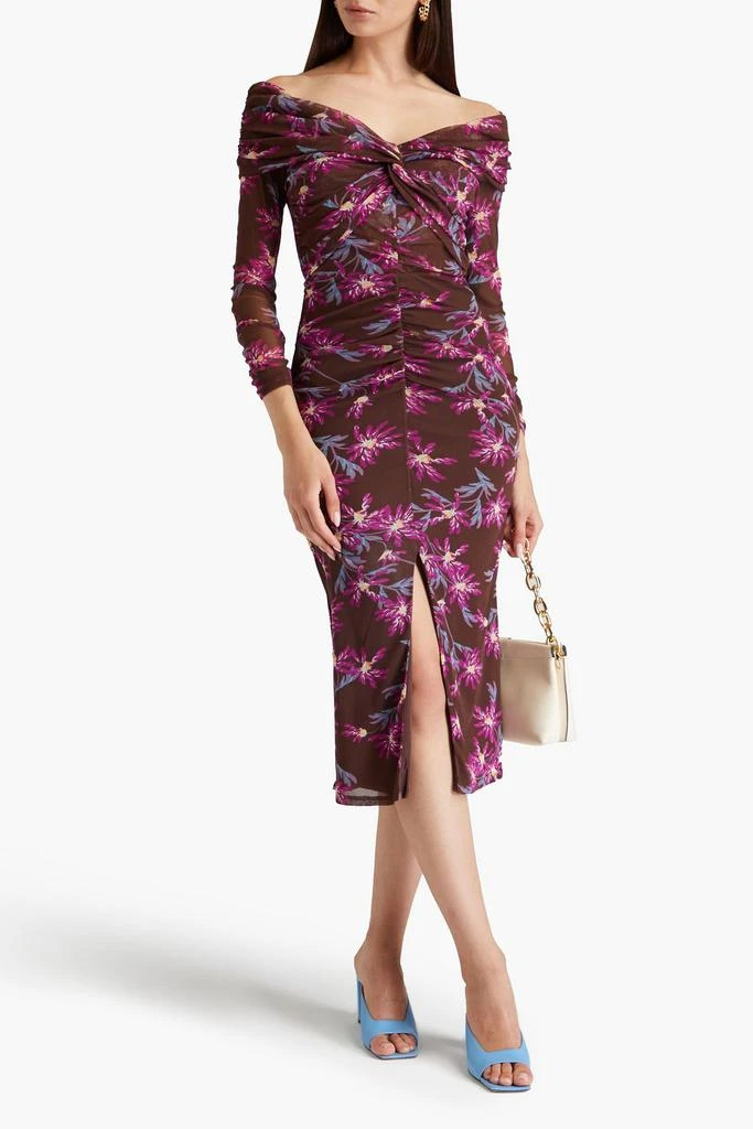Diane von Furstenberg Clementine ruched floral-print stretch-mesh midi dress 2