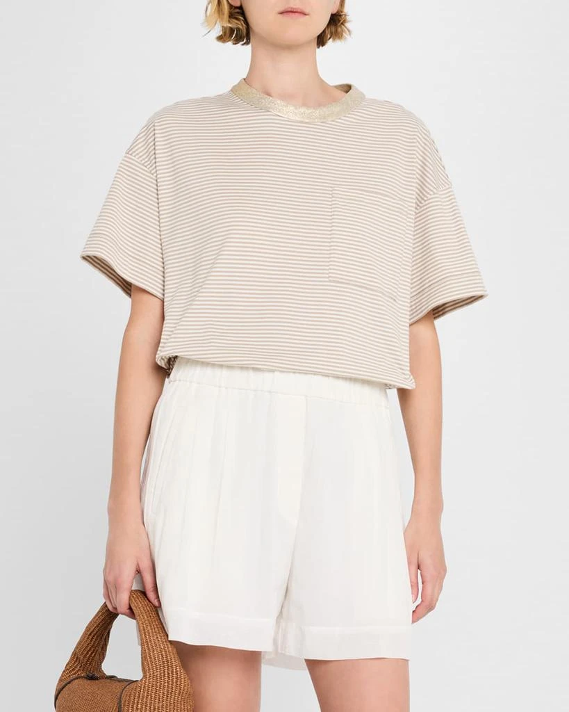 Brunello Cucinelli Metallic Monili-Collar Striped Jersey T-Shirt 4