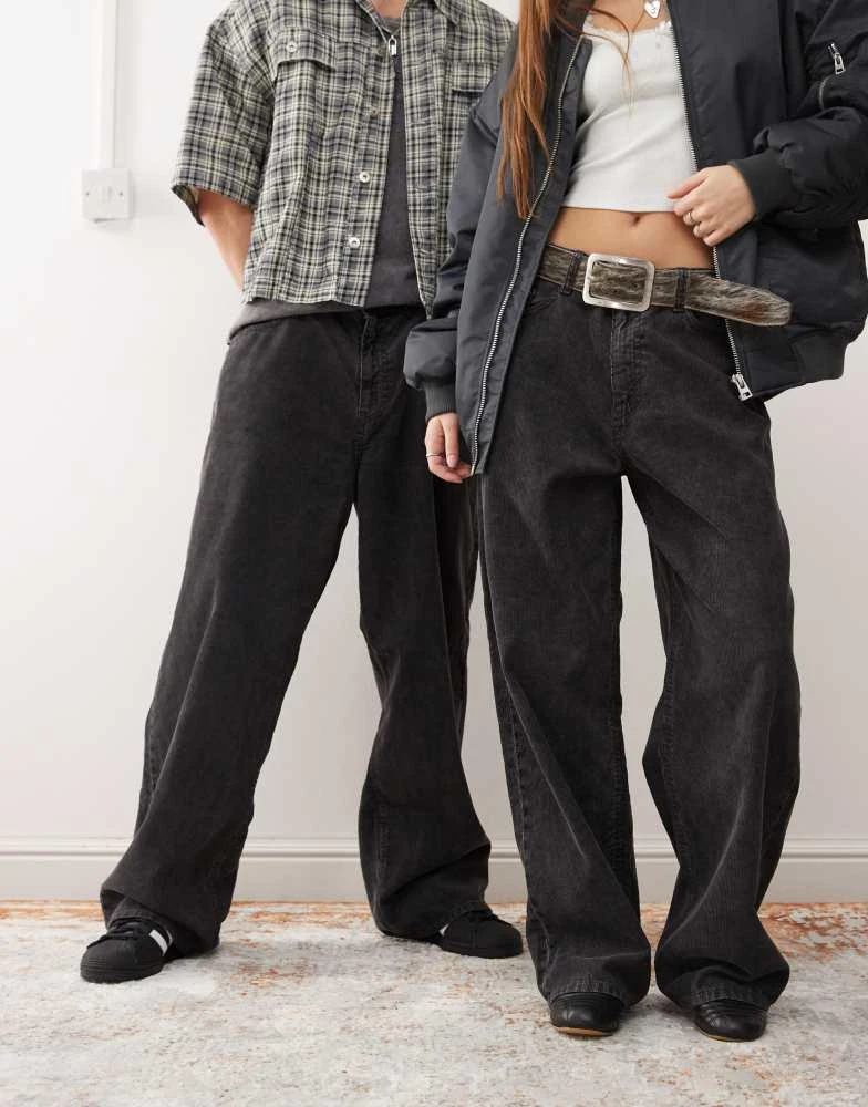 Weekday Weekday Astro Unisex wide leg cord trousers in black 2