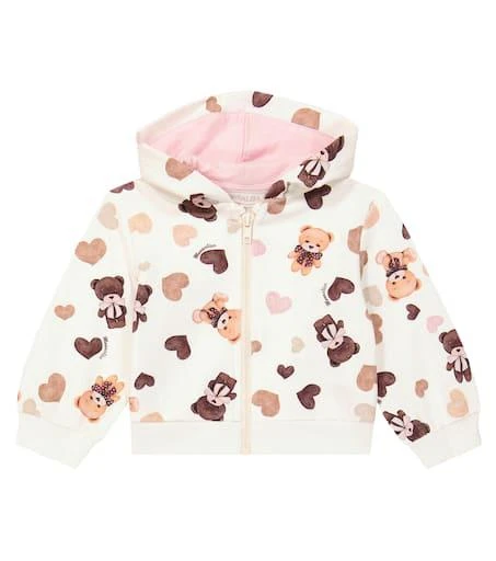 MONNALISA Baby printed zip-up cotton fleece hoodie