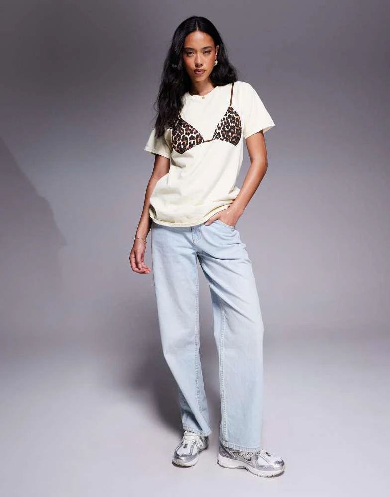 River Island River Island leopard print bikini t-shirt in cream 4