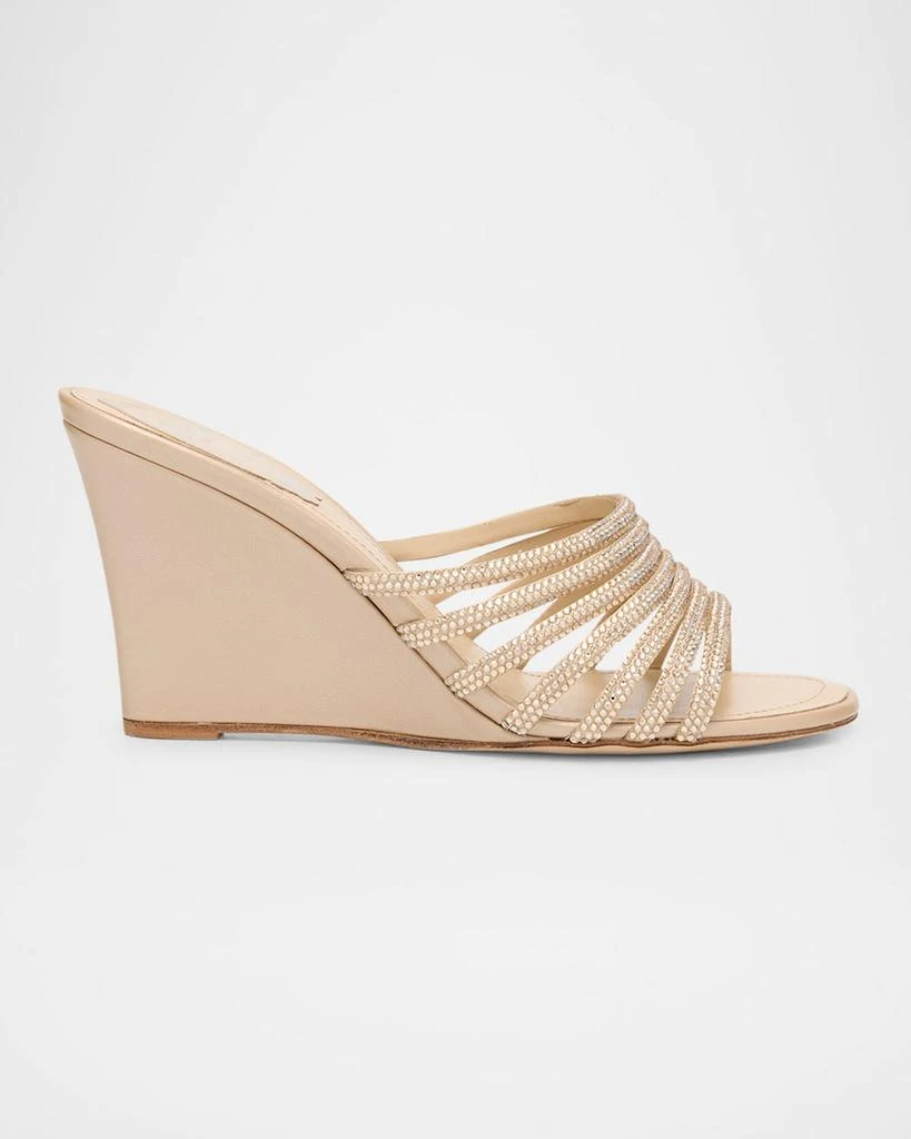 Rene Caovilla Satin Crystal-Embellished Strappy Wedge Slides 1
