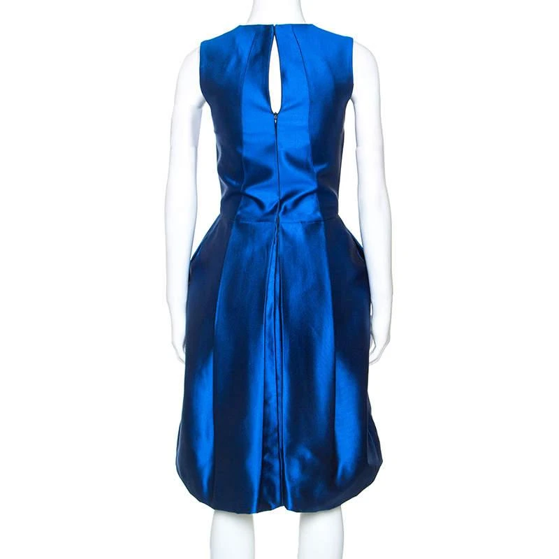 DSQUARED2 Dsquared2 Blue Silk Bow Neckline Balloon Hem Dress S 3