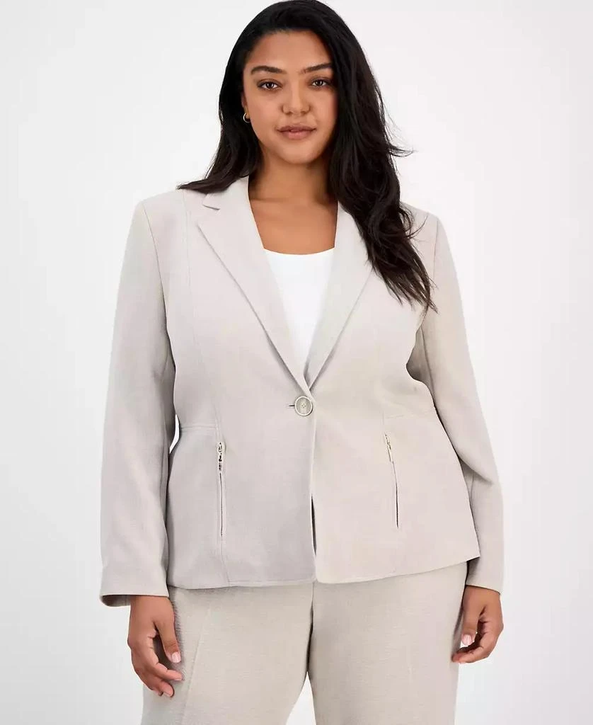 Kasper Plus Size One-Button Zip-Pocket Blazer 3
