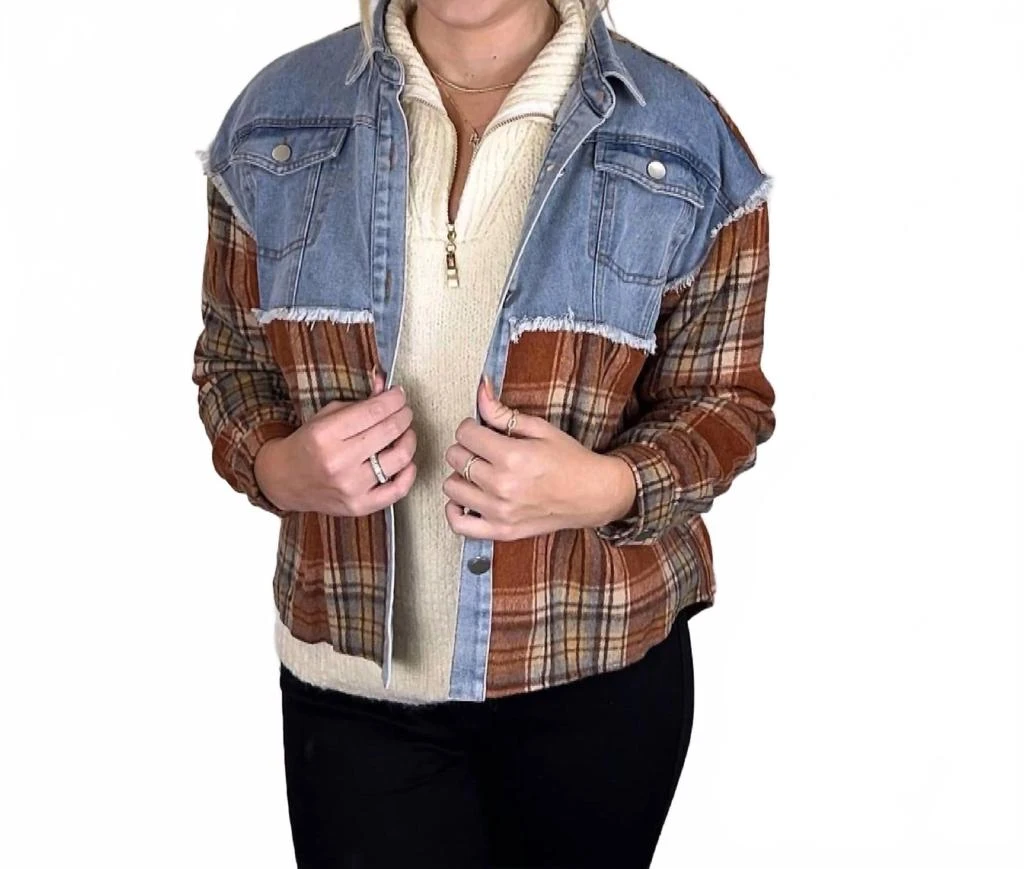 Cloud Ten Fall Flannel Shacket In Denim 
Brown 2
