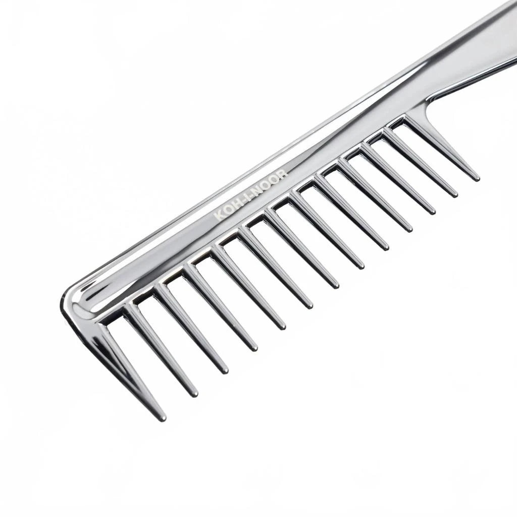 Koh-I-Noor Beauty USA Women's Wide Tooth Comb With Handle In Metallic Chrome 3