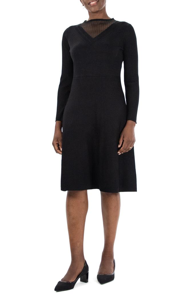 Nina Leonard Sheer Knit Inset Sweater Dress