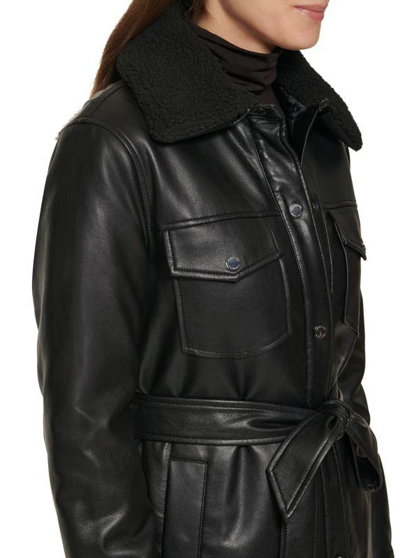 Kenneth Cole Faux Leather & Faux Shearling Belted Shirt Jacket 4