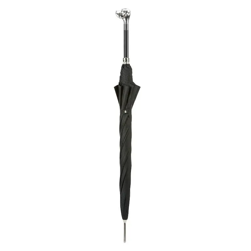 PASOTTI Pasotti Black Check Luxury Umbrella with Silver Labrador Handle 3