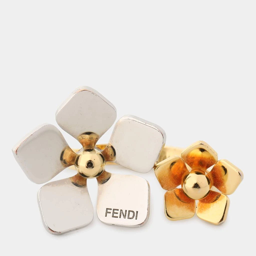 Fendi Fendi Two Tone Flower Motif Open Ring Size 51 2