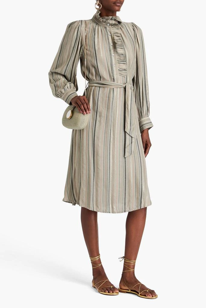 ANTIK BATIK Edward ruffled striped twill midi shirt dress 2