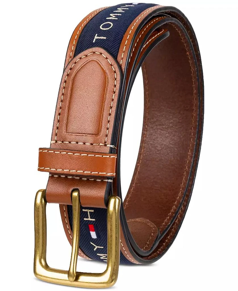 Tommy Hilfiger Men's Tri-Color Ribbon Inlay Leather Belt 2