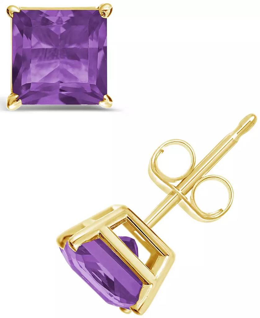 Macy's Princess-cut Gemstone Stud Earrings in 14K Yellow Gold