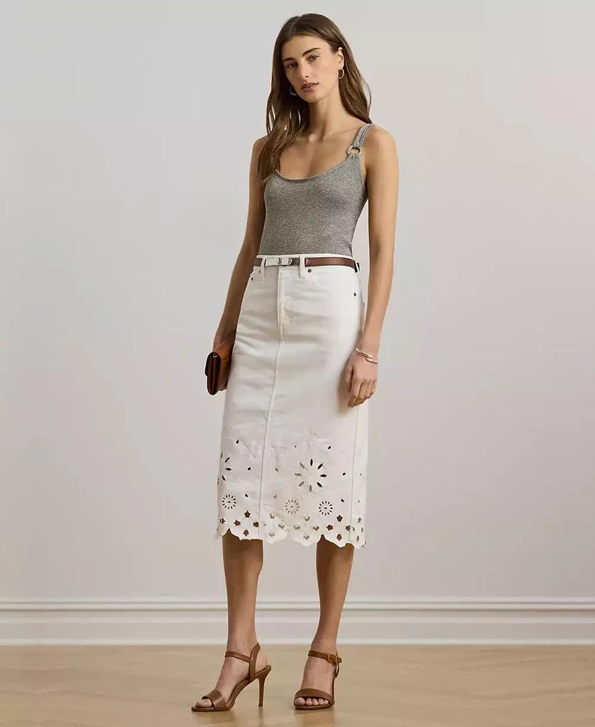 Ralph Lauren Women's Eyelet Denim Midi Skirt 1