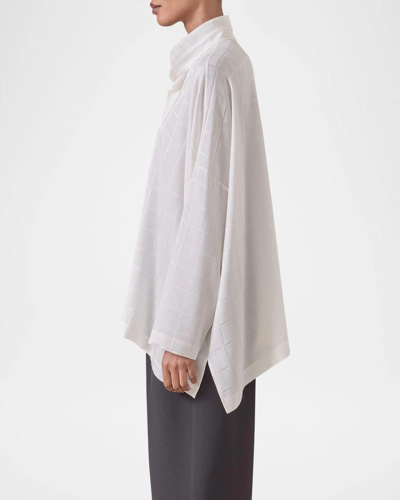 Eskandar Satin Box Check Jacquard Wide Longer-Back Double-Stand Collar Shirt (Mid Plus Length) 5