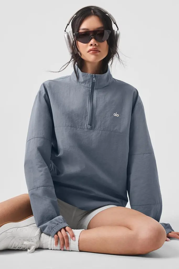 Alo Lightweight Takeaway Track Pullover - Steel Grey - Hoodies - Free  Shipping - BeyondStyle