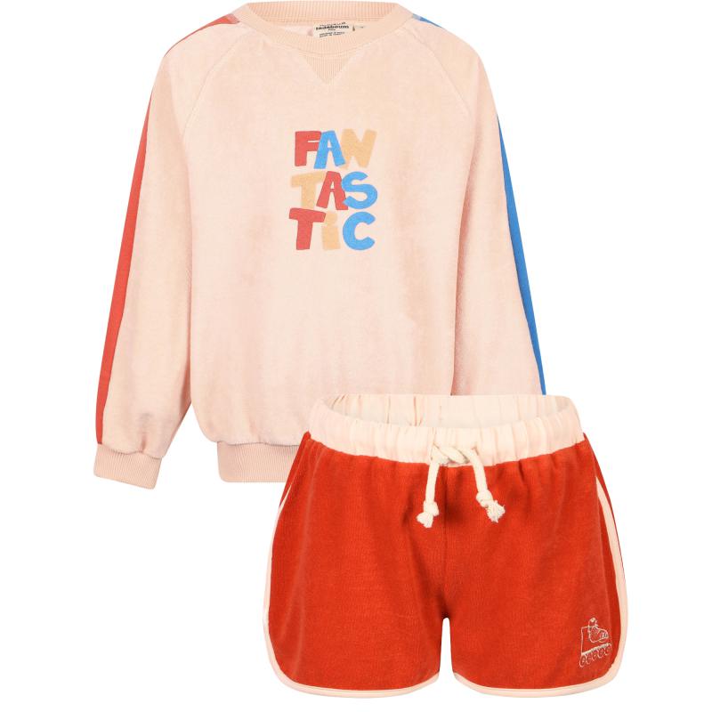 Maison Tadaboum Fantastic organic sweatshirt and embroidered roller skate terry shorts in light pink and red