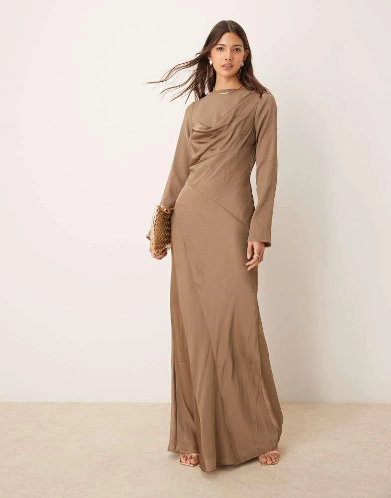chinese dress ladies Asos Design Satin Maxi Dress With Batwing Sleeve And Wrap Waist In Mustard  Yellow