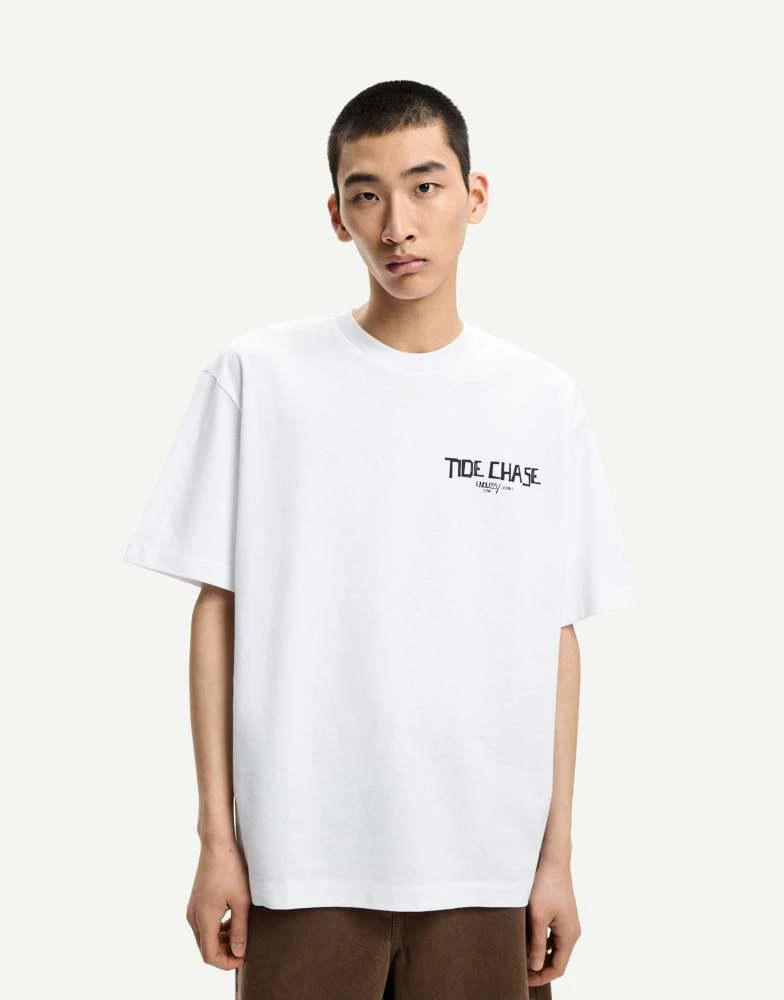 Bershka Bershka short sleeve t-shirt with print in white 3