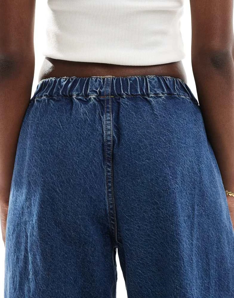 ASOS ASOS DESIGN pull on barrel leg jeans in clean mid blue 5