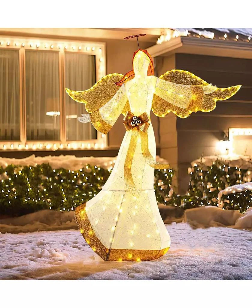Costway 5.2 FT Lighted Angel with Halo & Bow Zip Ties & Ground Stakes 180 LED Lights 1