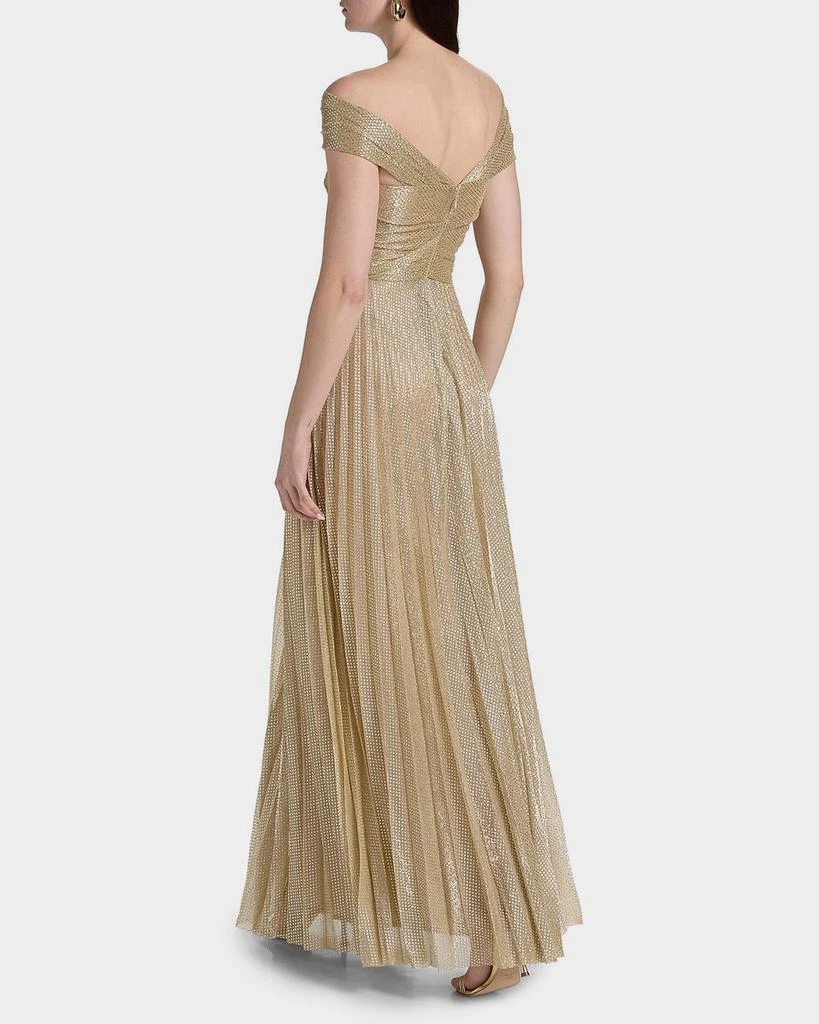 Talbot Runhof Metallic Pin Dot Pleated Off-The-Shoulder Gown 3