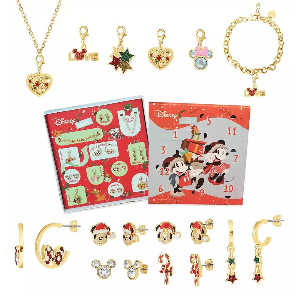 Disney Mickey and Minnie Mouse Love & Friendship Advent Gift Collection: Mix & Match Charms, Earrings, Necklace Christmas Calendar Box Set