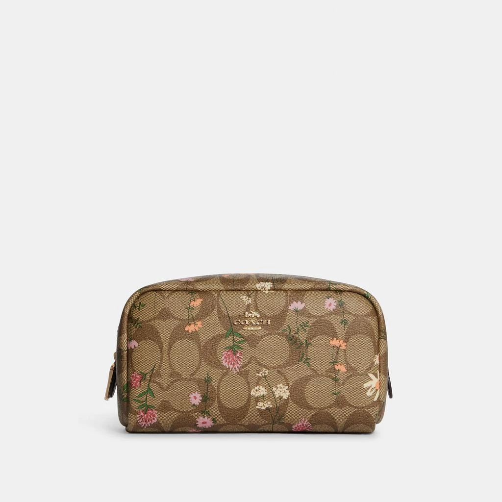 Coach Coach Outlet Small Boxy Cosmetic Case In Signature Canvas With Wildflower Print 1
