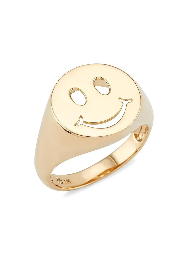 Sydney Evan Happy Face 14K Yellow Gold Signet Ring 1