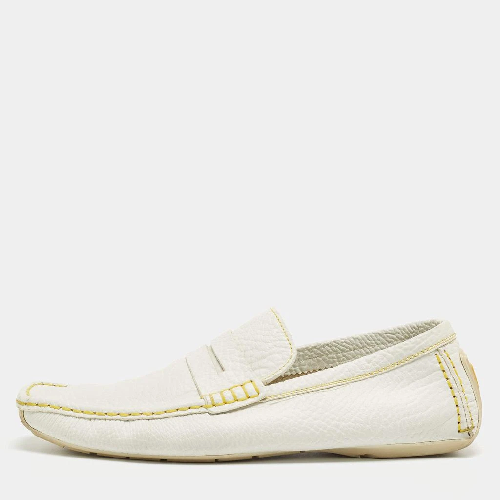 Louis Vuitton Louis Vuitton White Leather Lombok Slip On Loafers Size 45 1
