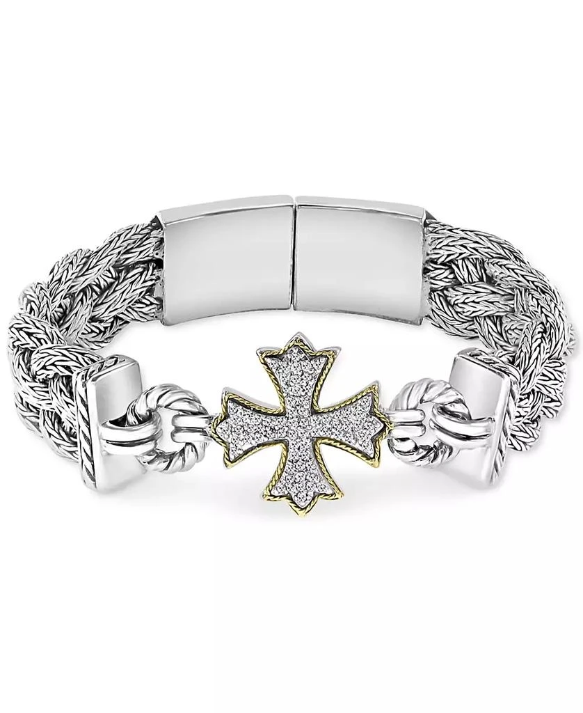 Effy EFFY® Diamond Cross Woven Bracelet (1/3 ct. t.w.) in Sterling Silver & 18k Gold 1