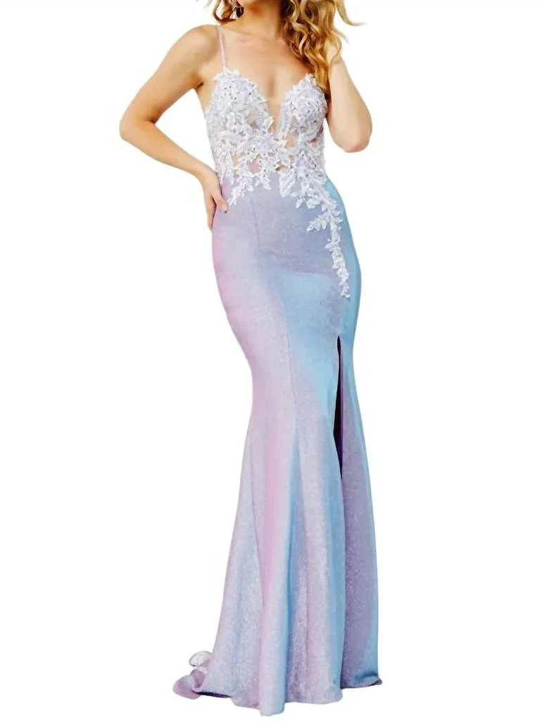 Jovani Embroidered Bodice Fitted Prom Dress In Lilac 1