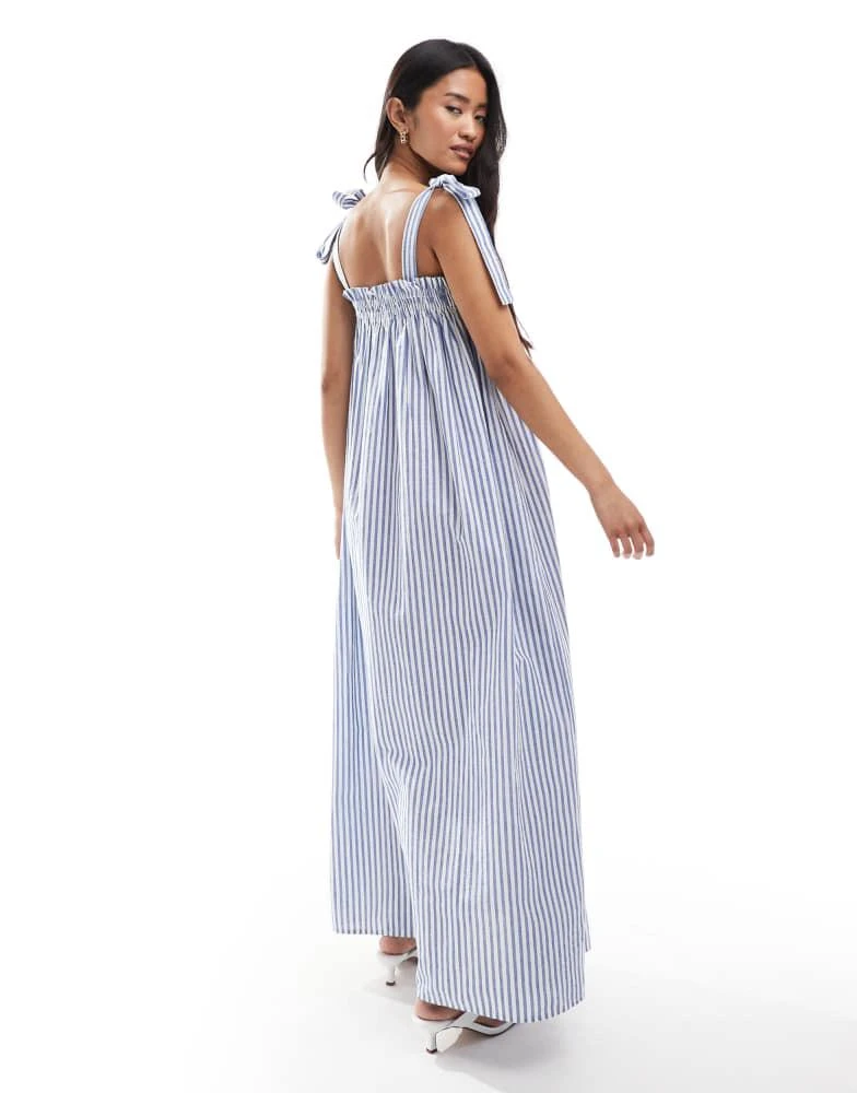 Miss Selfridge Miss Selfridge strappy poplin maxi smock dress in blue stripe 3