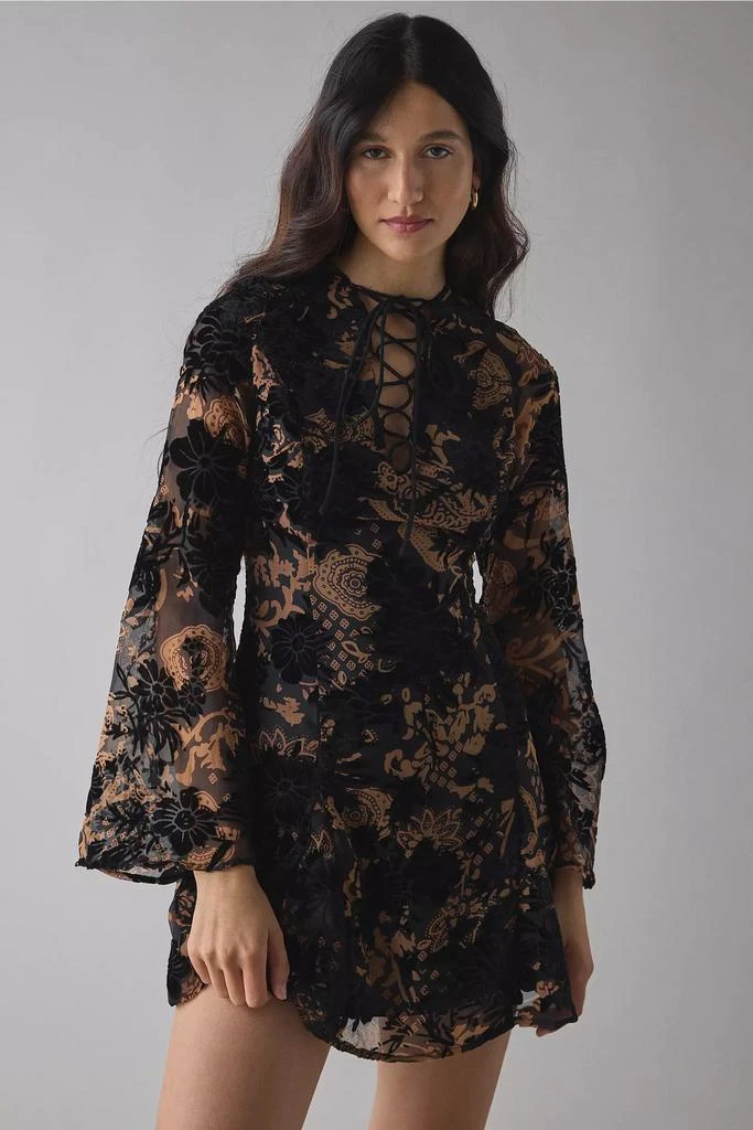 Glamorous Glamorous Black Devore Lace-Up Bell Sleeve Mini Dress - Dresses &  Skirts - Free Shipping