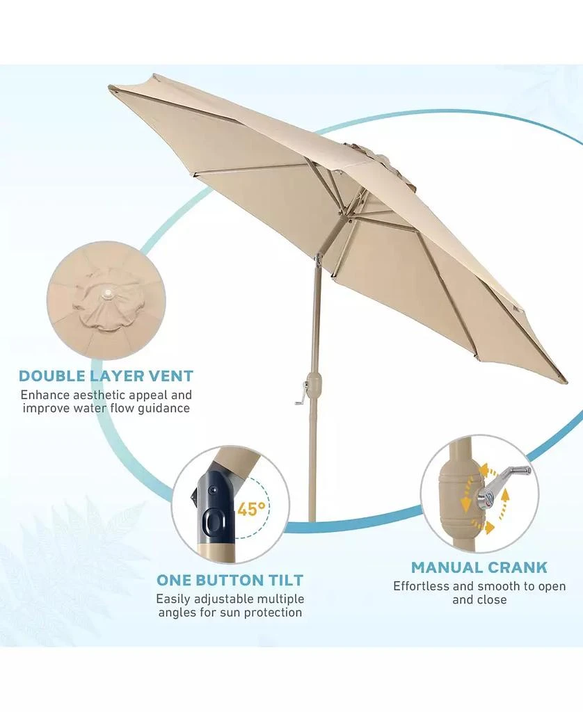 Aoodor 9FT Outdoor Patio Market Umbrella Aluminum Frame with Push Button Tilt Crank and 8 Steel Ribs, UV Protection Waterproof, for Garden Deck Backyard and Pool 5