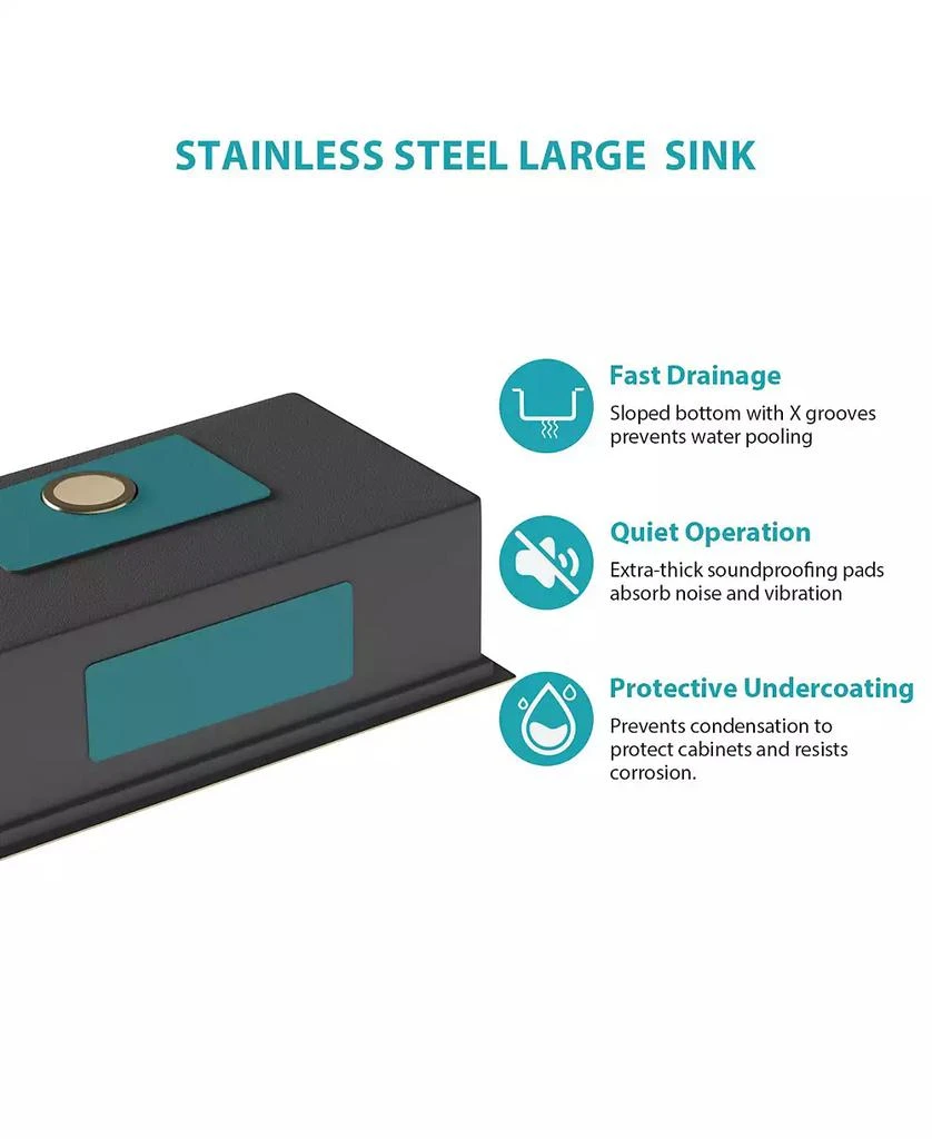 Flynama huluwat 36x22x10inch Drop in Gold Kitchen Sink Workstation Stainless Steel Single Bowl 16 Gauge 8