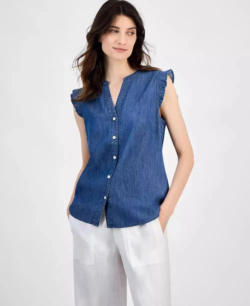 Tommy Hilfiger Women's Chambray Ruffled Shirt 1