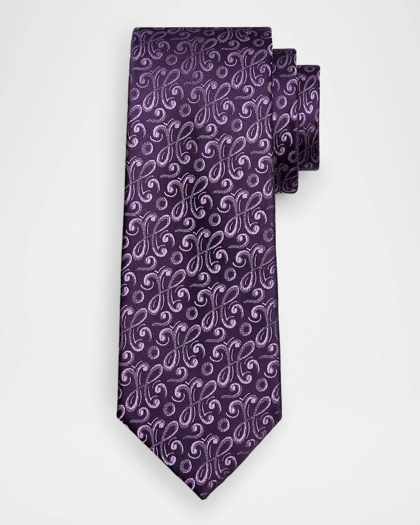 Charvet Men's Curly Embroidered Silk Tie 1