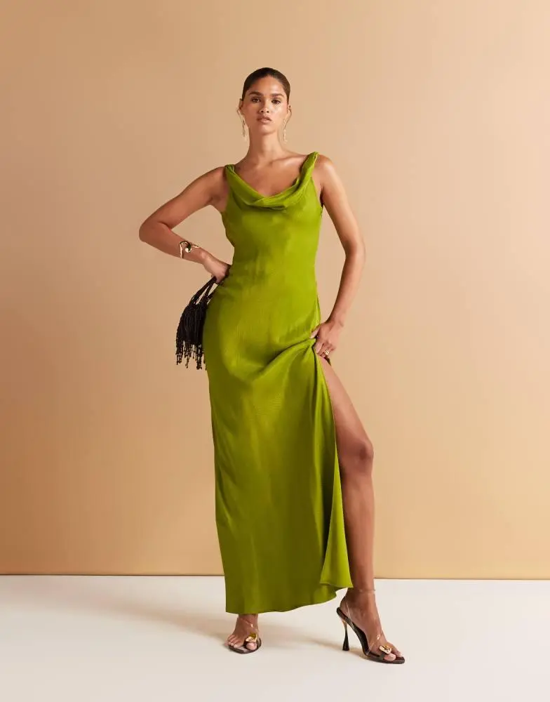 Mango Mango jacquard satin cowl neck maxi dress with side split in olive green - Dresses & Skirts - Compare Prices from 6+ Stores - Free Shipping - BeyondStyle Mango Mango jacquard satin cowl neck maxi dress with side split in olive green - Dresses & Skirts - Compare Prices from 6+ Stores - Free Shipping - BeyondStyle