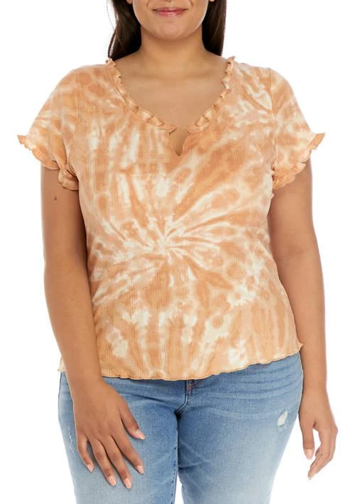 TRUE CRAFT Craft Plus Size Tie Dye Lettuce Edge Ribbed Top 1