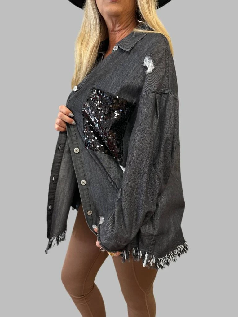 Before You Before You - Denim Sequins Pocket Top