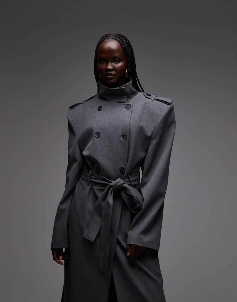 ASOS ASOS DESIGN shoulder pad tailored trench coat in grey 3