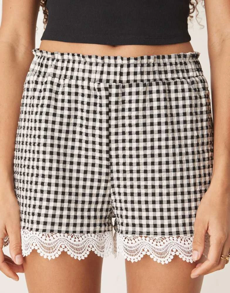 ASOS ASOS DESIGN lace trim micro short in gingham 4