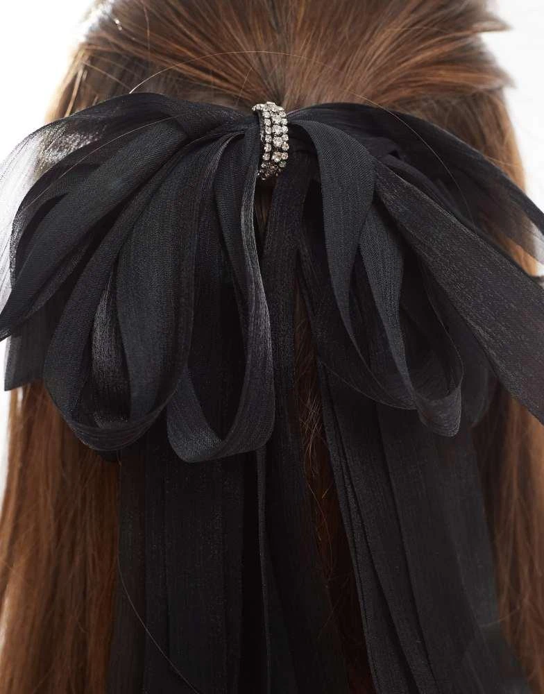 ALDO ALDO ribbon bow hair clip with silver embellishment in black 2