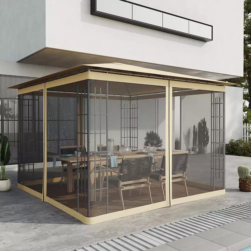 Streamdale Furniture 10' x 10' Replacement Mesh Sidewall Netting for Patio Gazebos and Canopy Tents with Zippers (Sidewall Only), Beige