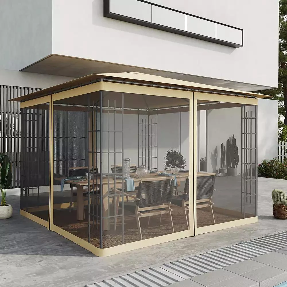 Streamdale Furniture 10' x 10' Replacement Mesh Sidewall Netting for Patio Gazebos and Canopy Tents with Zippers (Sidewall Only), Beige 2