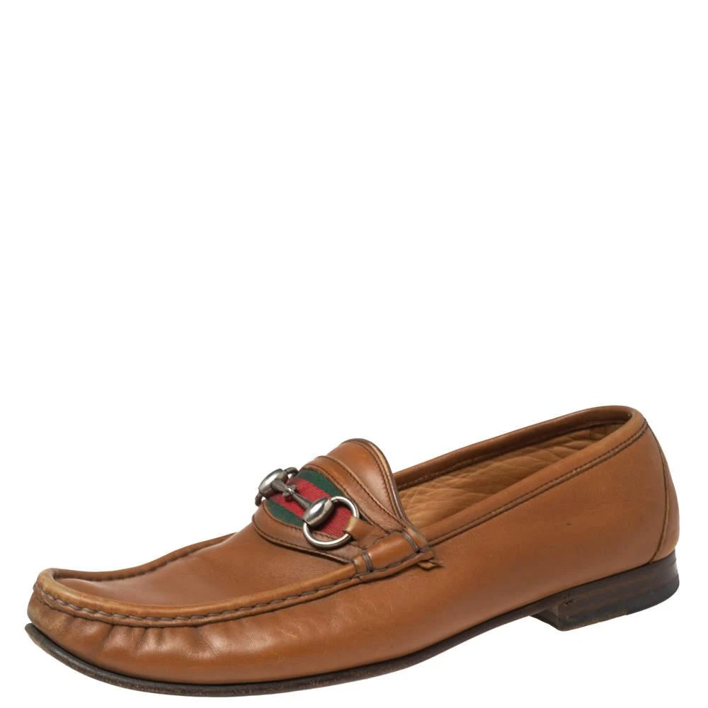 Gucci Gucci Brown Leather Web Horsebit Loafers Size 41.5 1