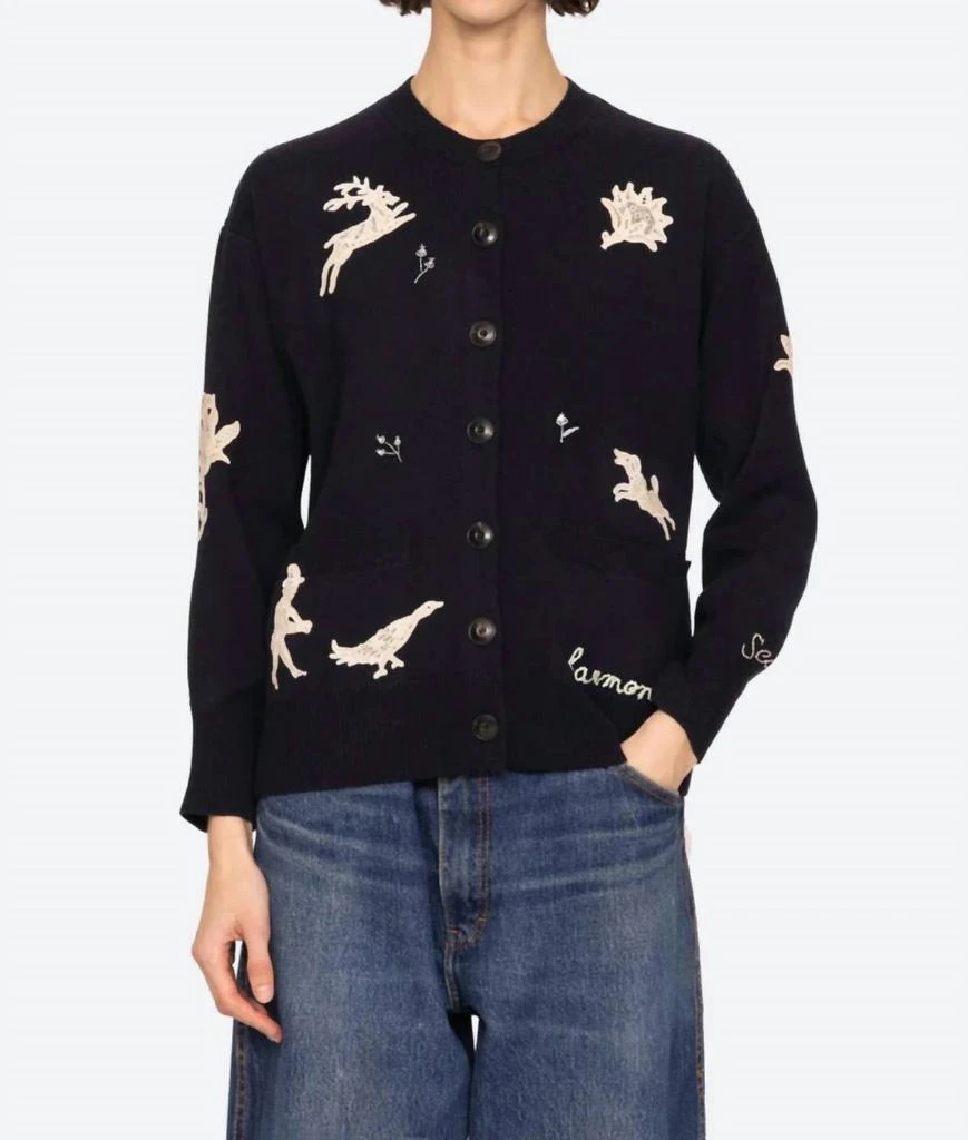 Sea Mika Long Sleeve Cardigan In Navy 1