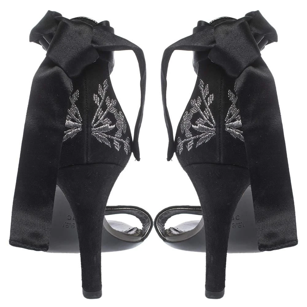 Gucci Gucci Black Embroidered Suede and Satin Open Toe Ankle Wrap Sandals Size 39 5